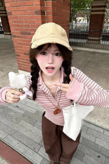 Pink Striped Polo Collar Shirt â€?Soft Preppy Everyday Essential