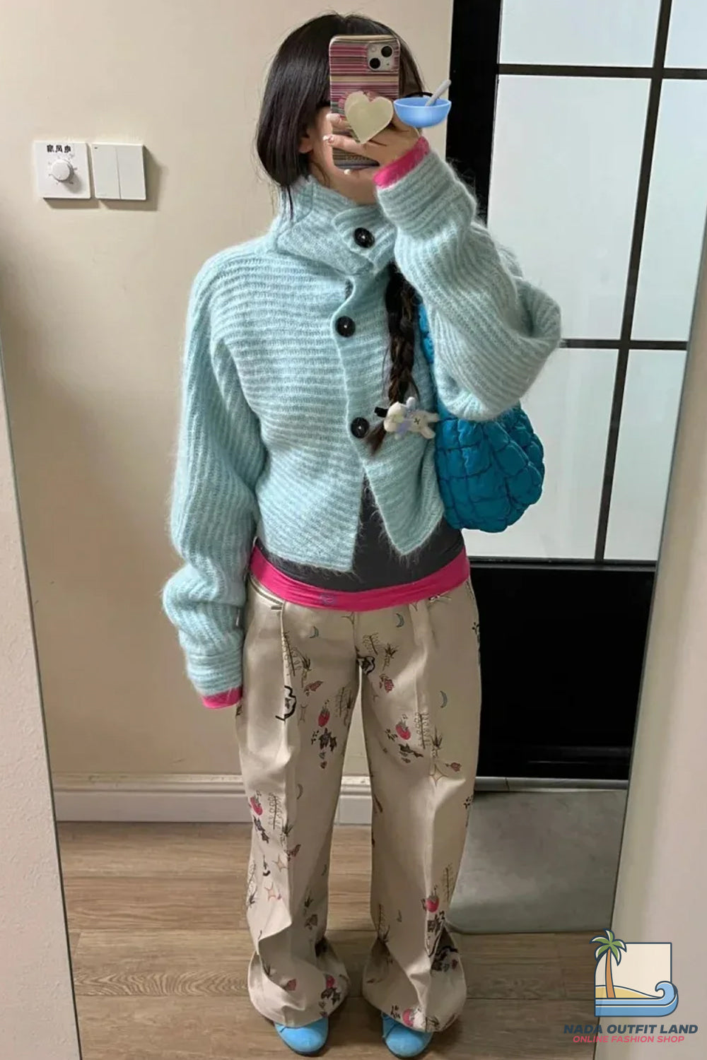 Long Sleeve Lapel High Collar Cardigan Sweater