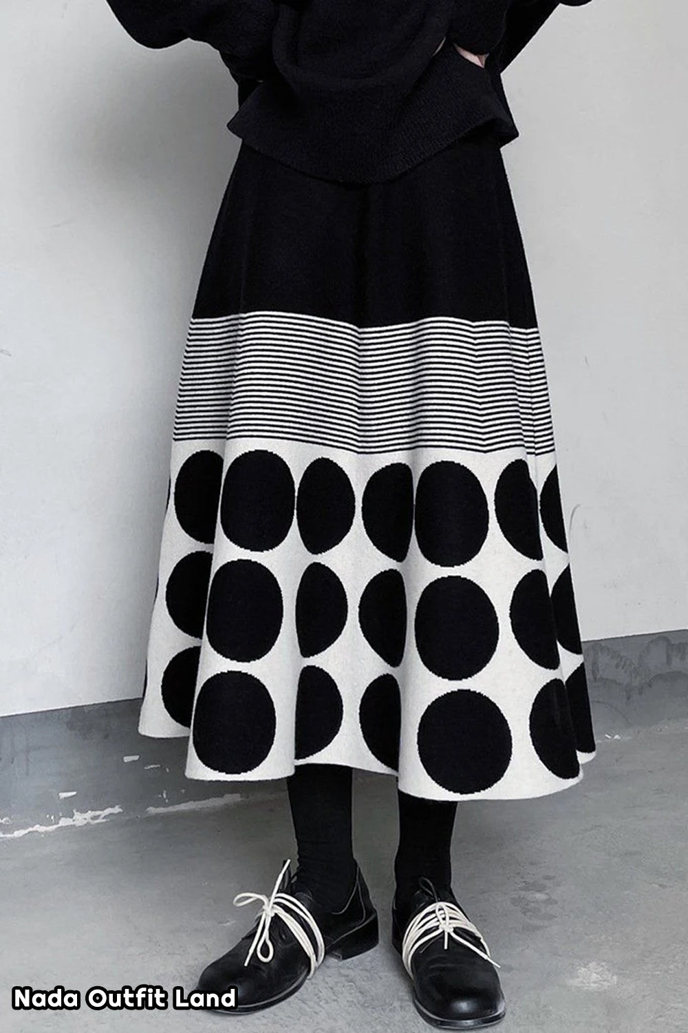 Vintage Polka Dot Striped Pattern Knitted Midi Skirts