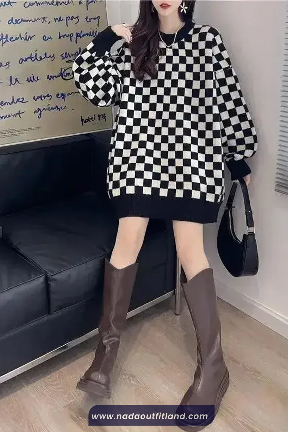 Long Sleeve Casual Checkered Pattern O-Neck Sweater