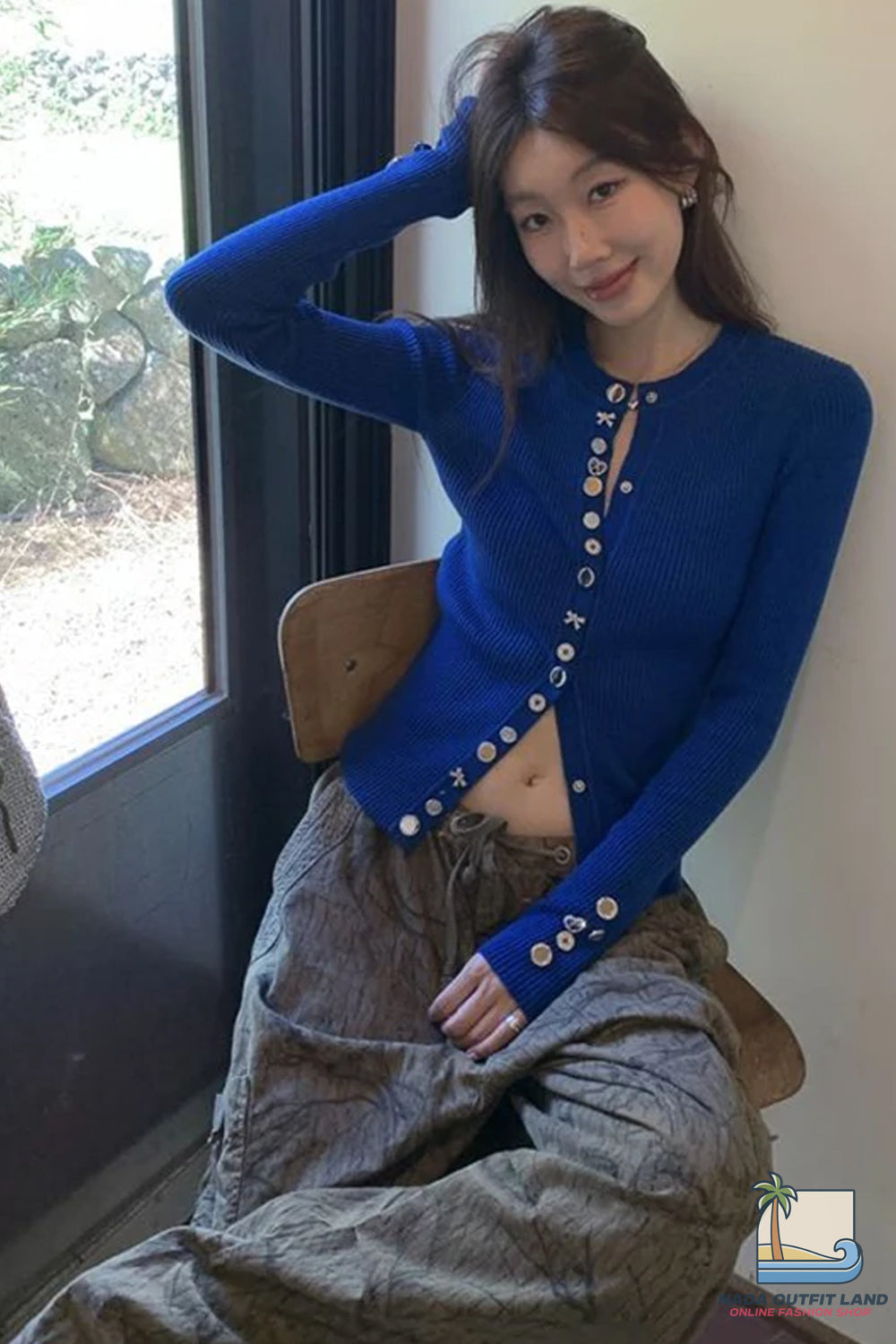 Long Sleeve Chic Buttons Slim Fit Knitted Cardigan Sweater