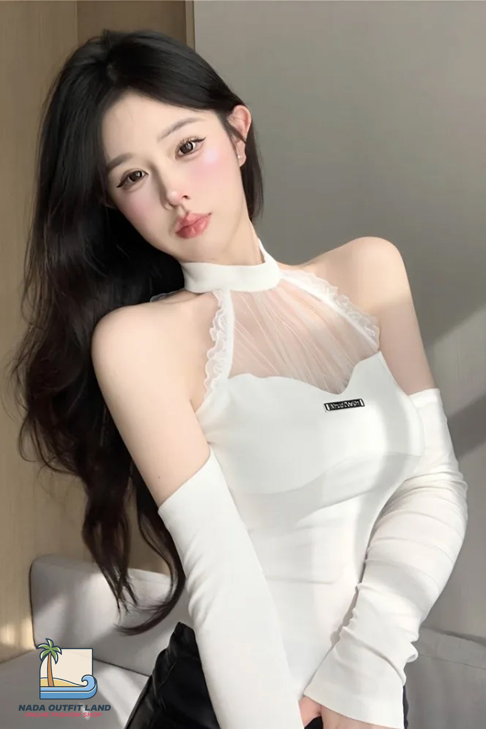Sexy Off Shoulder Halter Neck Lace Cropped Shirt