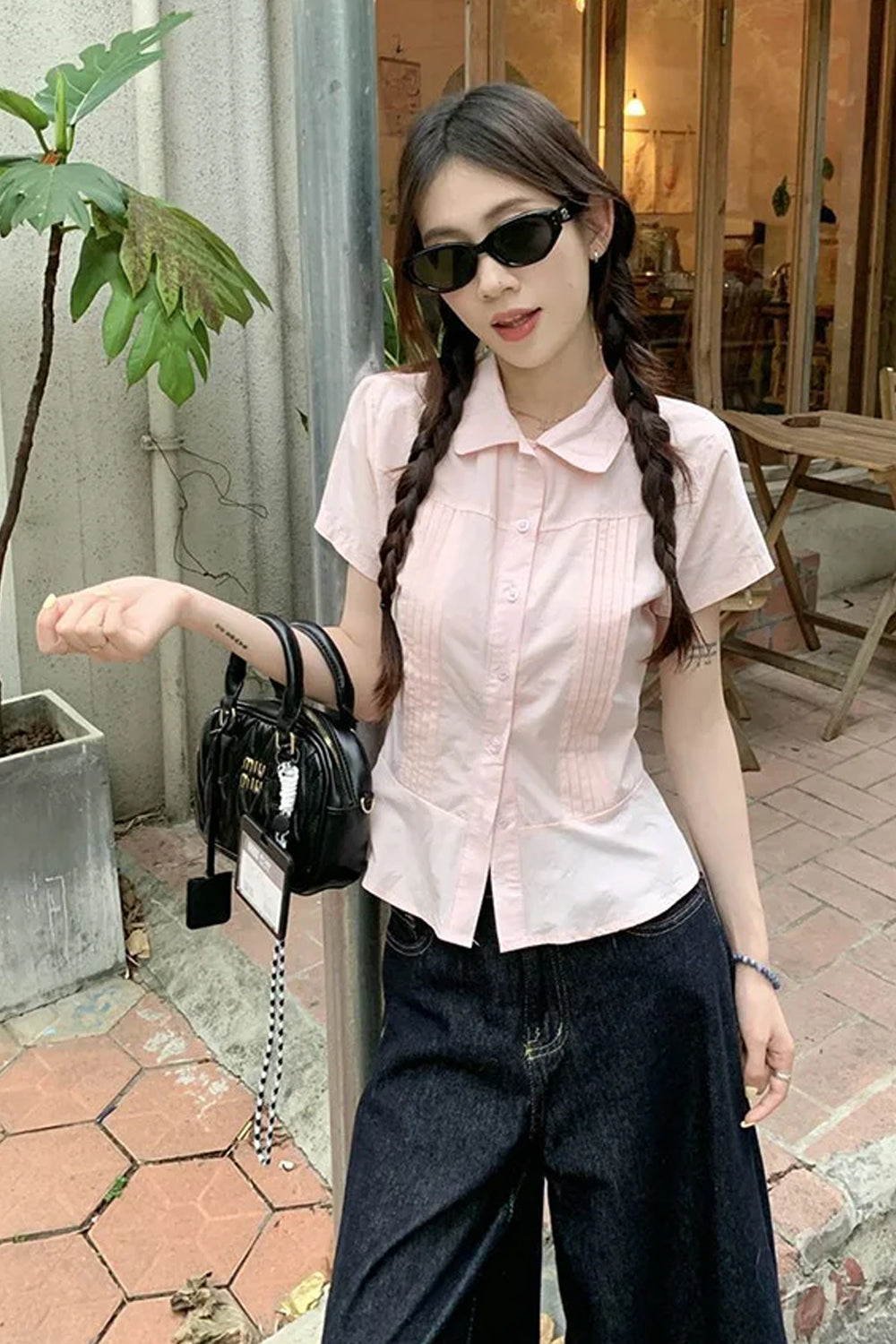 Short Sleeve Cute Pink Retro Blouse Shirt