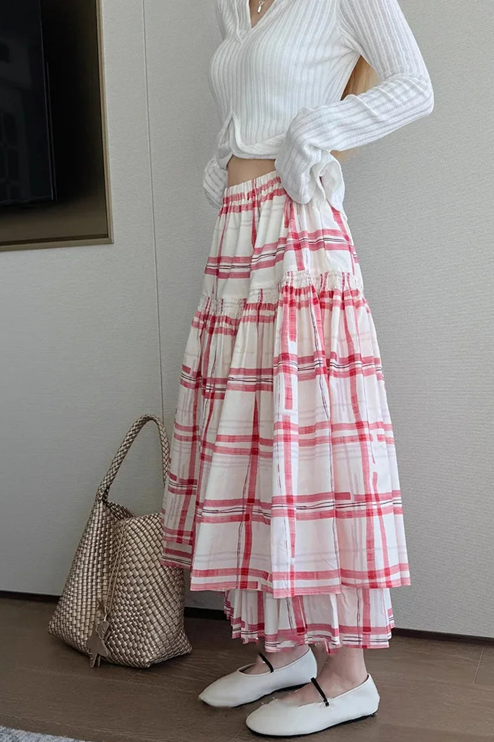 Loose Sweet Red Plaid Cute Skirts