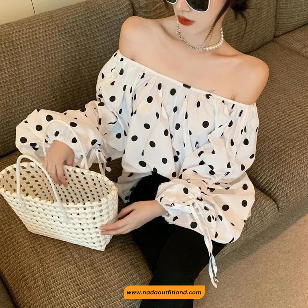 Loose Off Shoulder Polka Dot Pattern Blouse Shirt