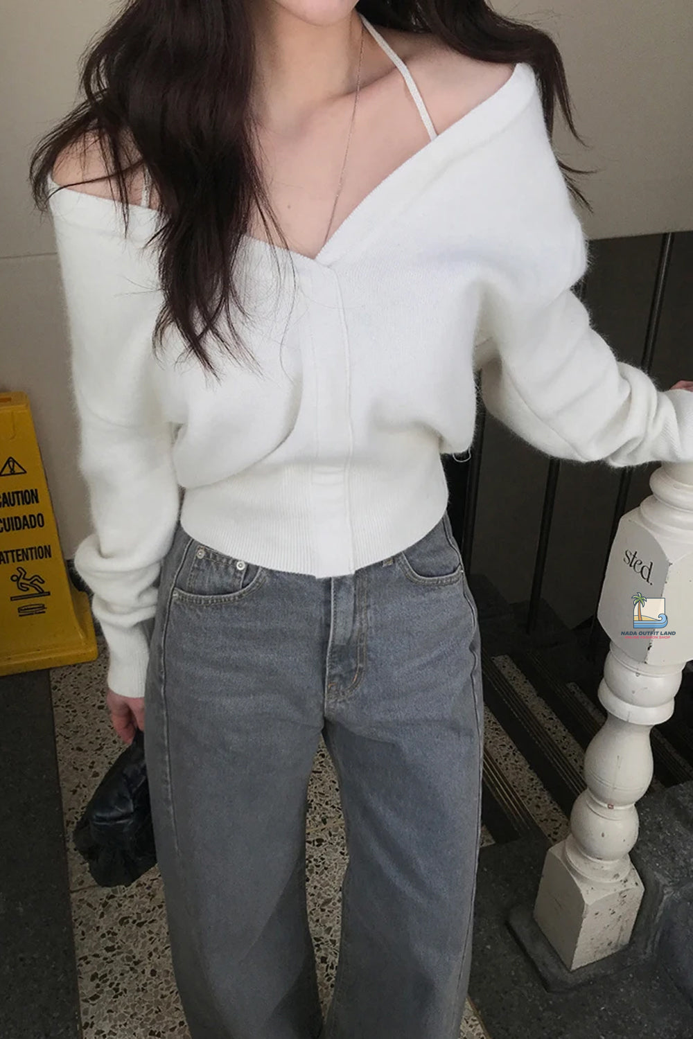 Long Sleeve Sexy Halter Cropped Knitted Sweater