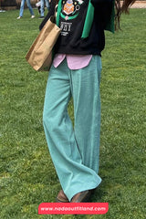 High Waist Mint Colors Corduroy Long Pants