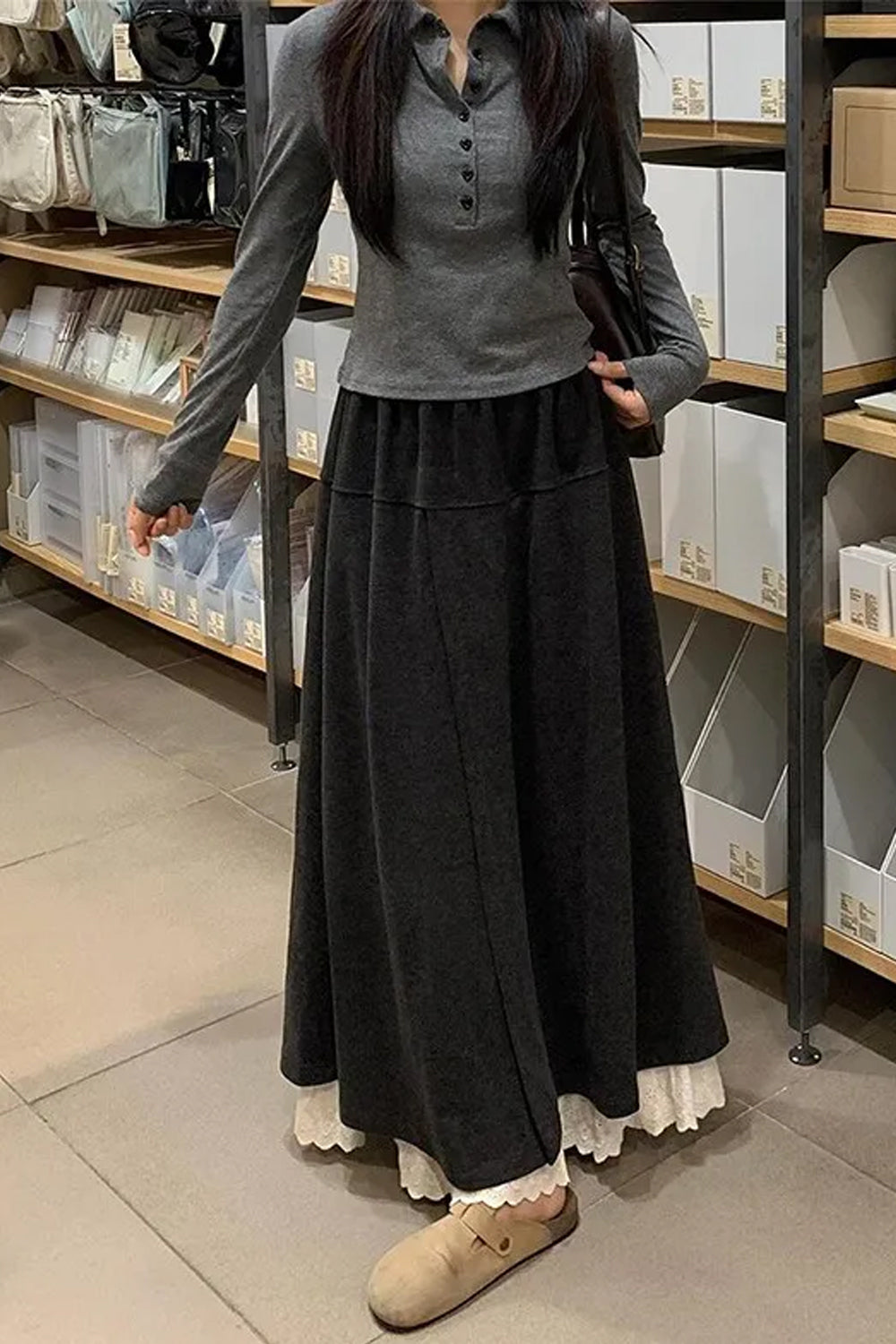 Loose Wide Leg Lace Patchwork Winter Skirt Pants
