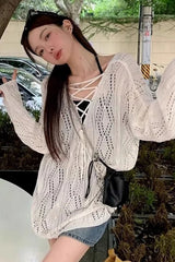 Long Sleeve Hollow Out Summer Shirt