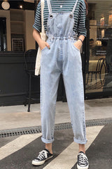 Loose Pocket Blue Denim Jumpsuits