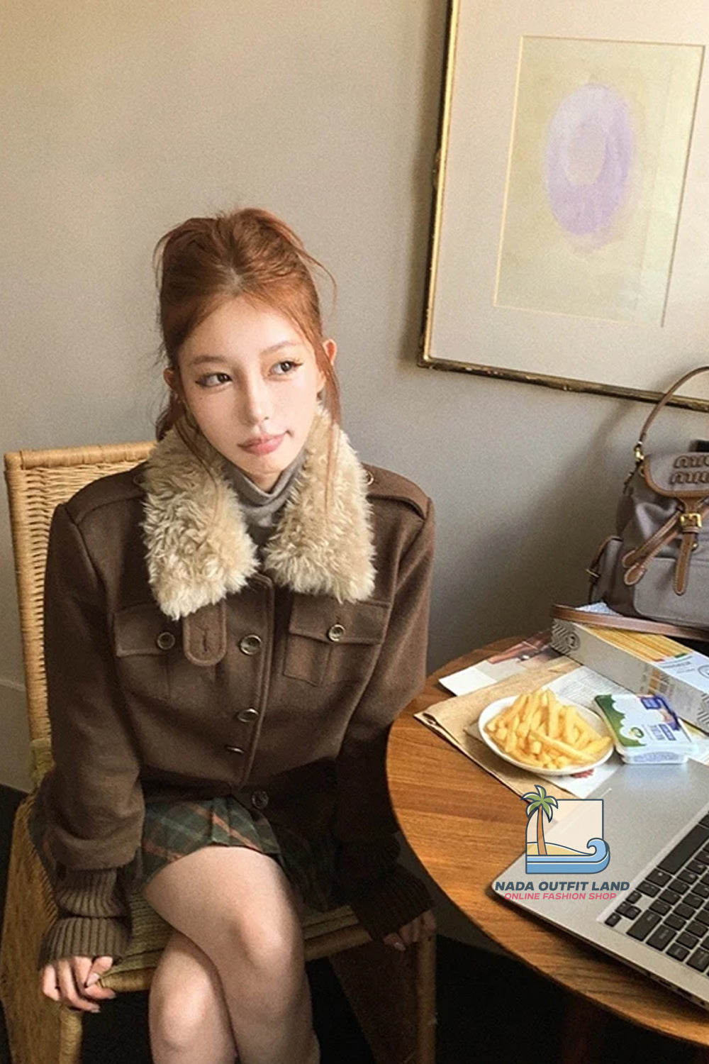 Long Sleeve Vintage Stand Collar Cropped Brown Coat Jacket