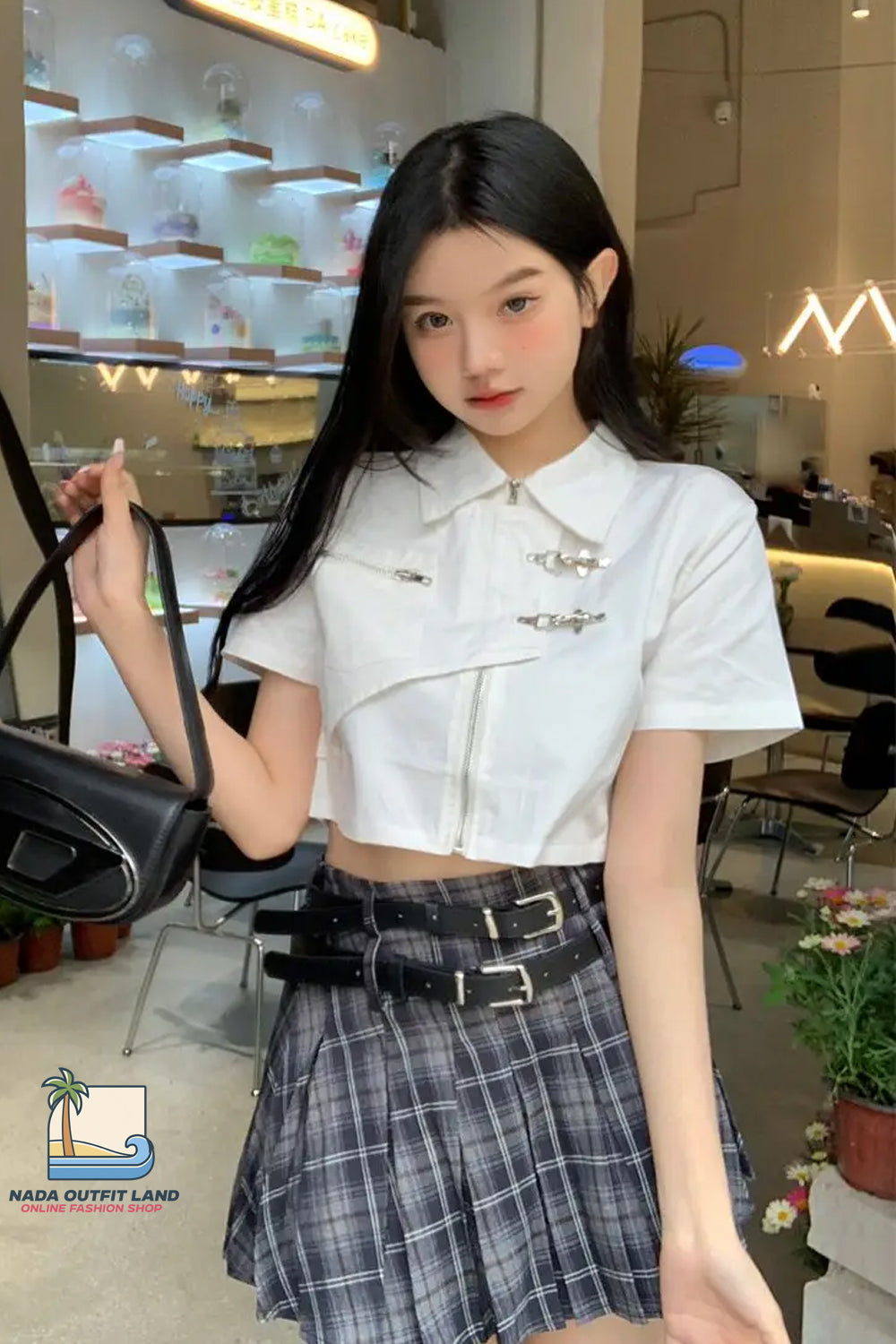 Sexy Turn Down Collar Retro Cropped Zipper Blouse Shirt