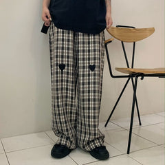 Casual Plaid with Heart Loose Pants