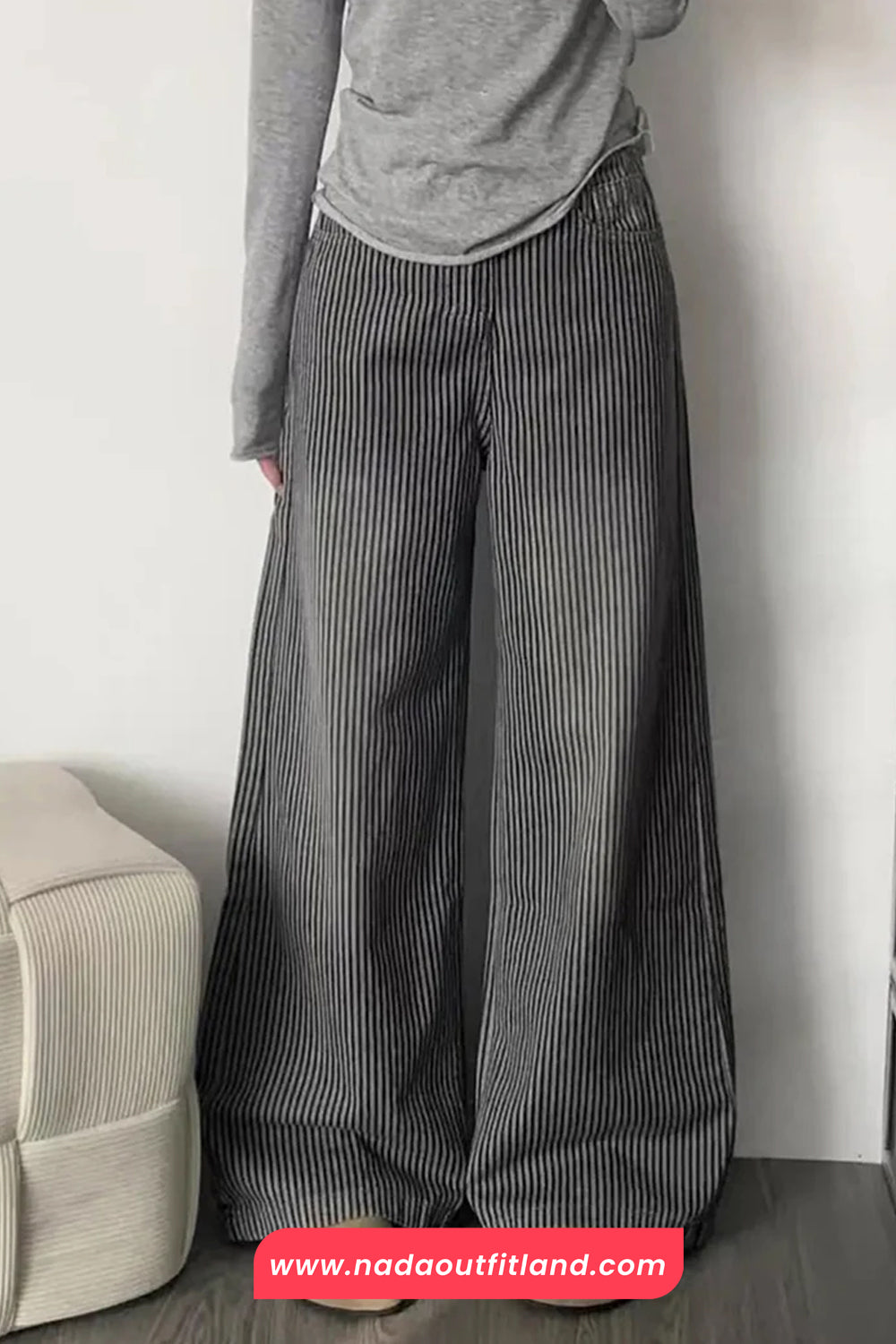 Loose Vintage Elegant Denim Striped Pants