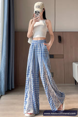 Loose Plaid Pattern With Lace Patchwork Pants