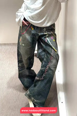 High Waist Hip Hop Printed Vintage Jeans Pants