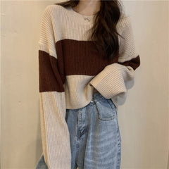 Loose Casual Patchwork Cropped Sweater
