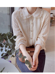 Long Sleeve Doll Collar Retro Chiffon Blouse Shirt