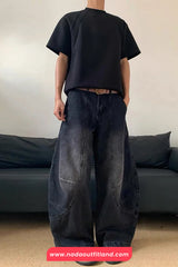 High Waist Washed Black Men Jeans Pants