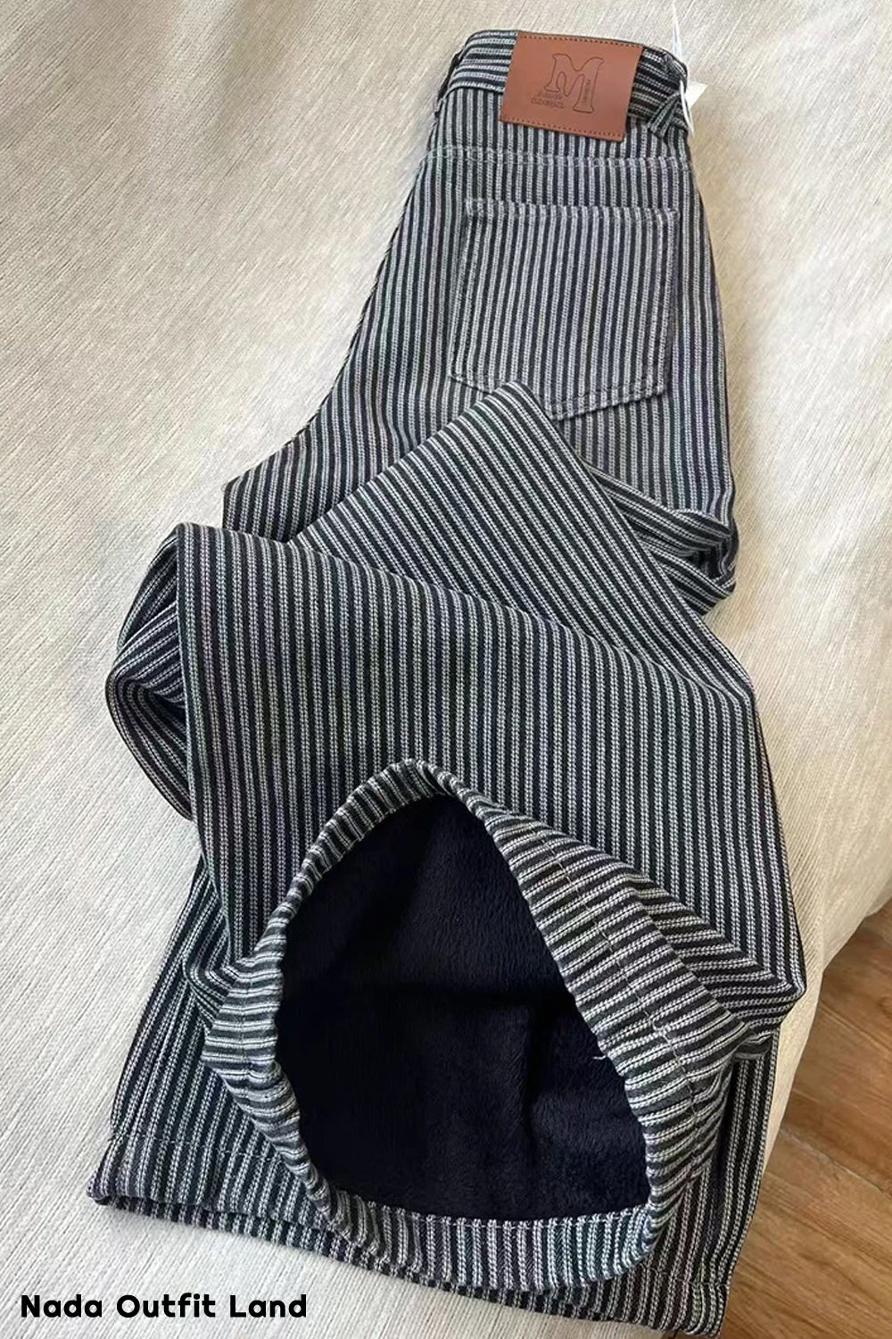 High Waist Loose Vintage Striped Denim Pants