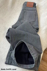 High Waist Loose Vintage Striped Denim Pants