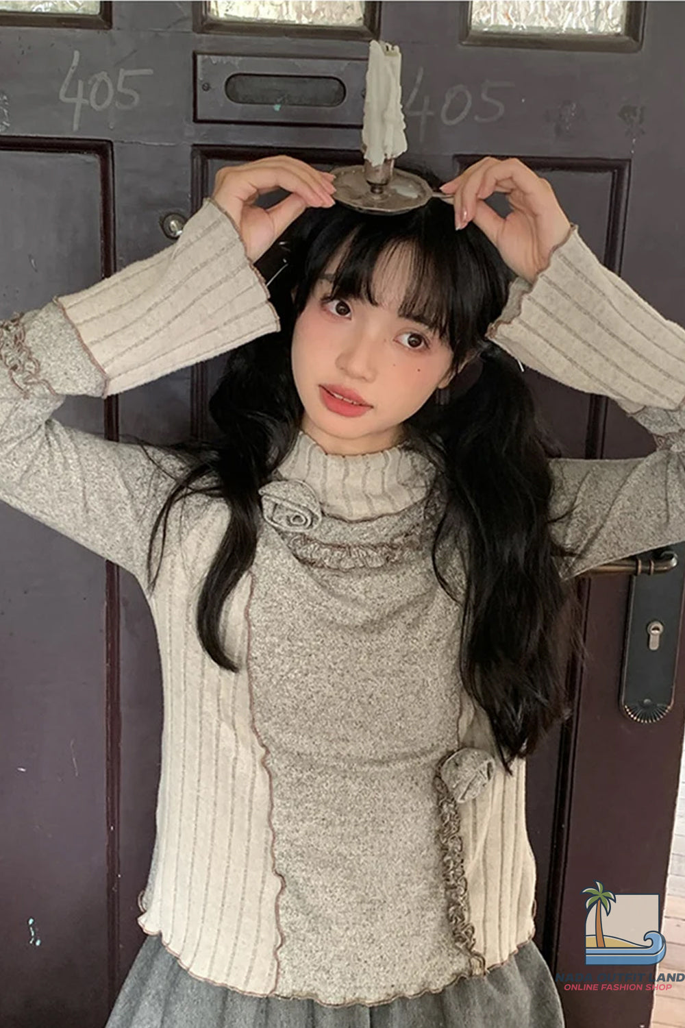 Long Sleeve 3D Flowers Vintage Ruffles Sweater