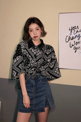 Vintage Black Art Pattern Loose Blouse Shirt