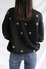 Stars Sequined Loose Black Sweatshirt