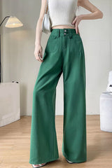 High Waist Double Front Pockets Wide Leg Jeans Pants