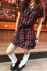 Vintage Ruffles Plaid Bandage Mini Dress