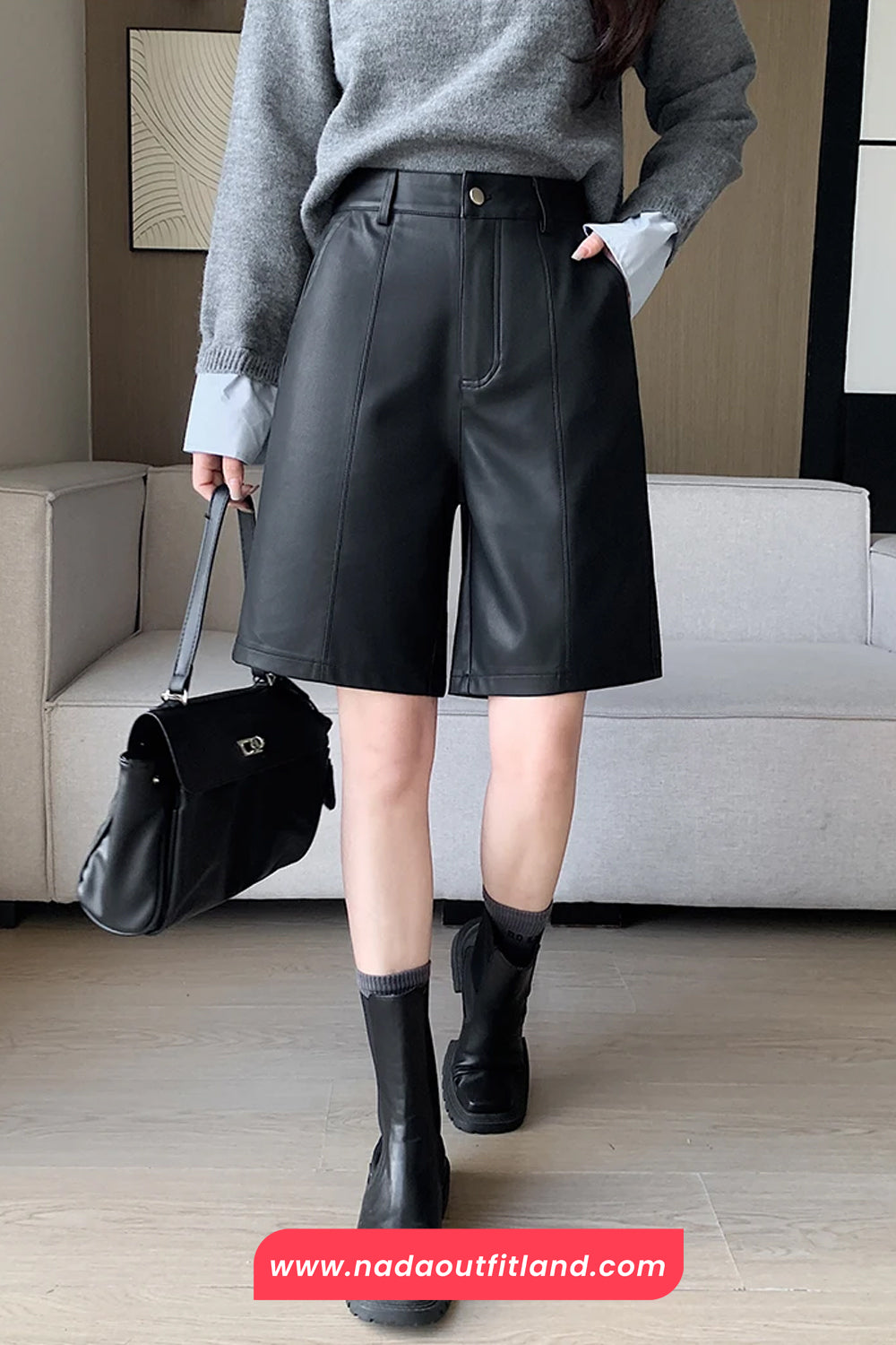 High Waist Classic Office Leather Shorts