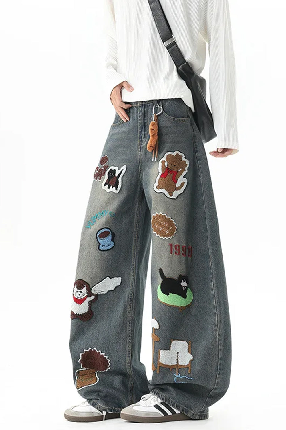 Loose Cartoon Embroidered Hip Hop Jeans Pants