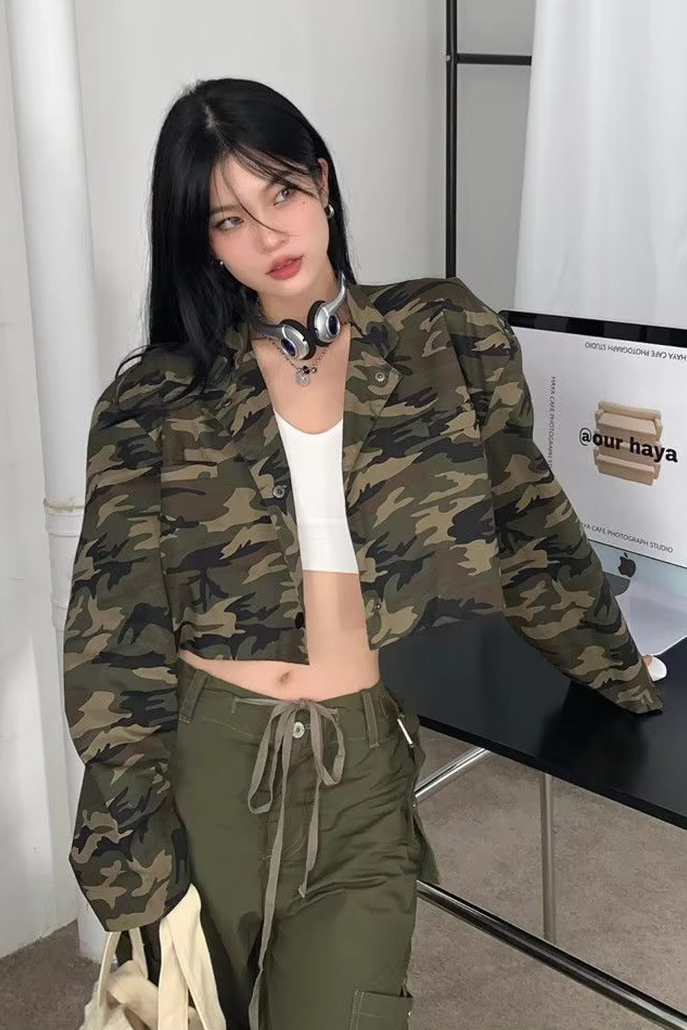 Long Sleeve Camouflage Pattern Sexy Cropped Jacket