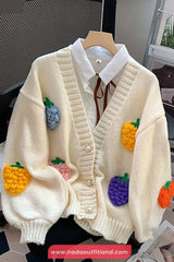 Cute Chunky Fruits Pattern V-Neck Cardigan Sweater