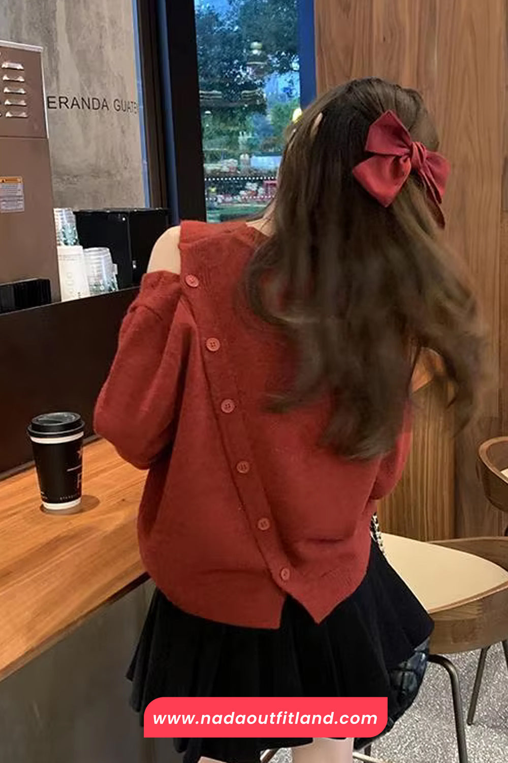 Long Sleeve Off Shoulder Bow Pins Sweater