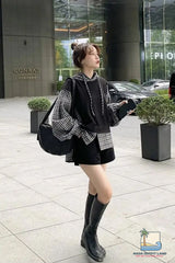 Loose Two Style Hooded Plaid Sweatshirt