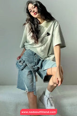 High Waist Irregular Style Ripped Denim Shorts