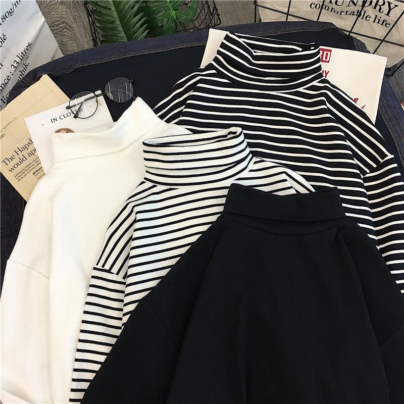 Striped Turtleneck Long Sleeve Shirt