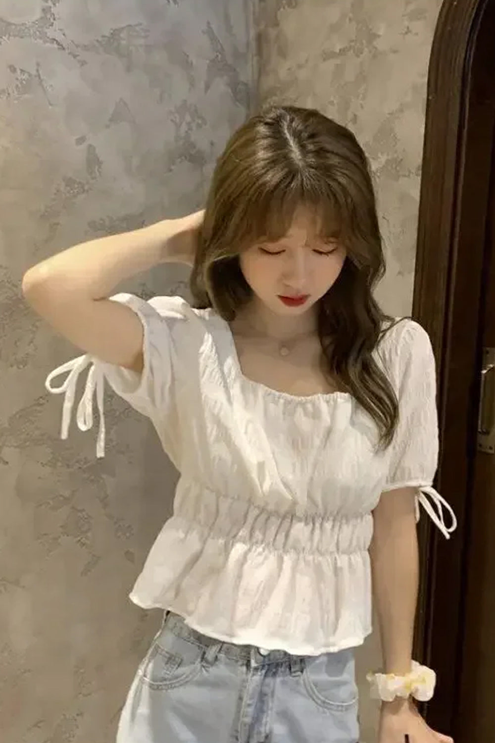 Cute Puff Sleeve Square Collar Cropped Shirt
