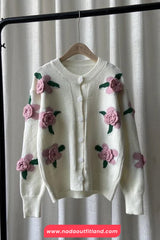 Long Sleeve 3D Pink Flowers Cardigan Sweater