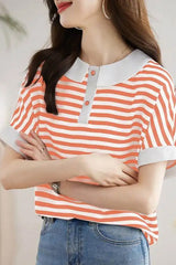 Retro Doll Collar Short Sleeve Striped Shirt