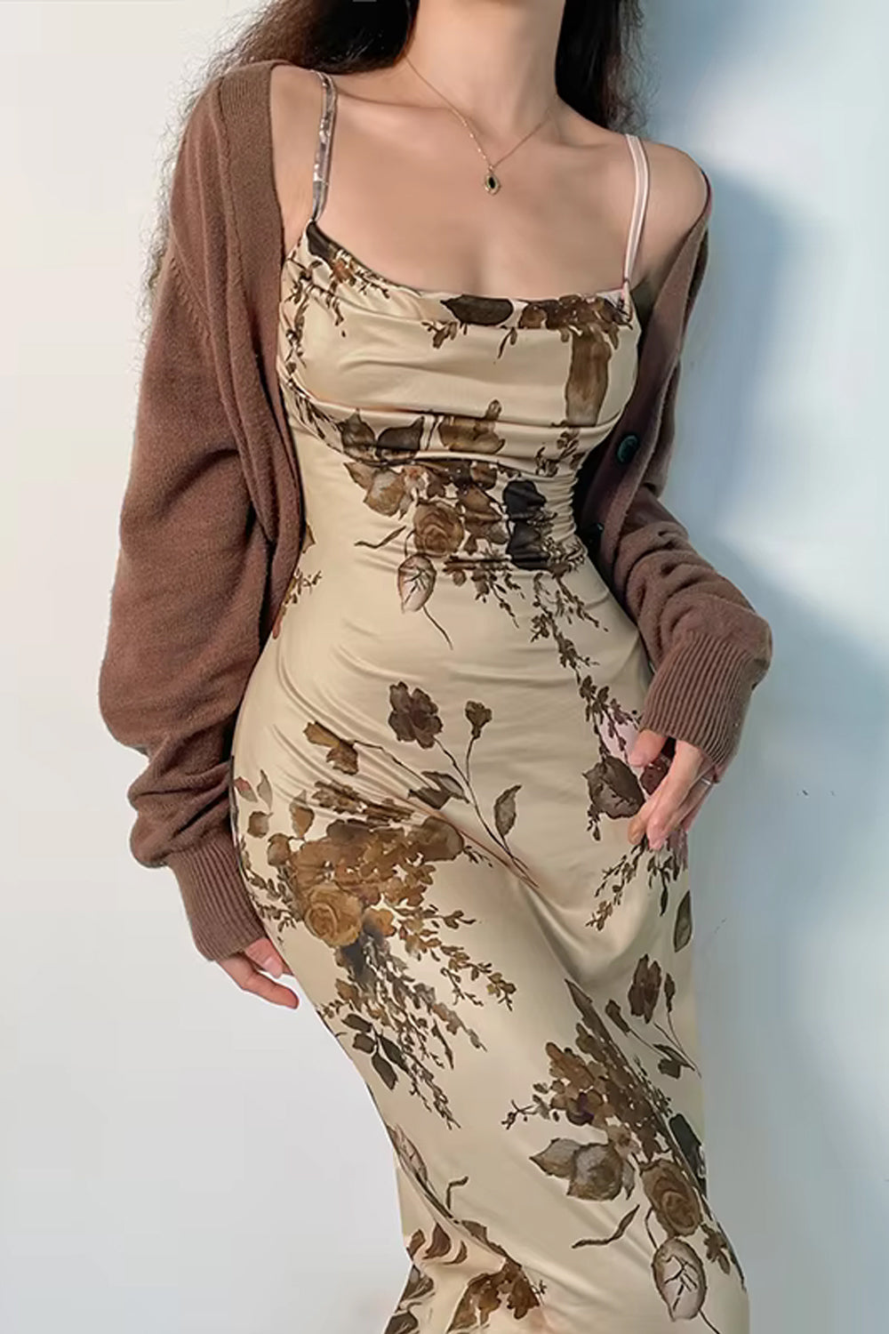 Floral Pattern Spaghetti Strap Bodycon Dress