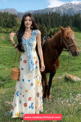 Vintage Elegant Floral Pattern Summer Dress