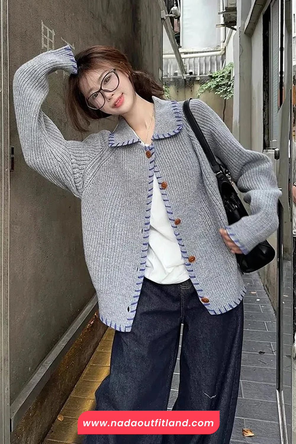 Long Sleeve Turn Down Collar Striped Cardigan Sweater