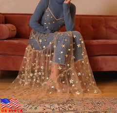 Sexy Bling Stars Transparent Pleated Dress