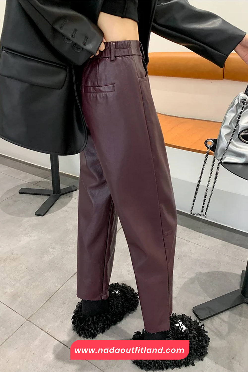 High Waist Vintage Ankle Length Leather Pants