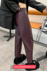 High Waist Vintage Ankle Length Leather Pants