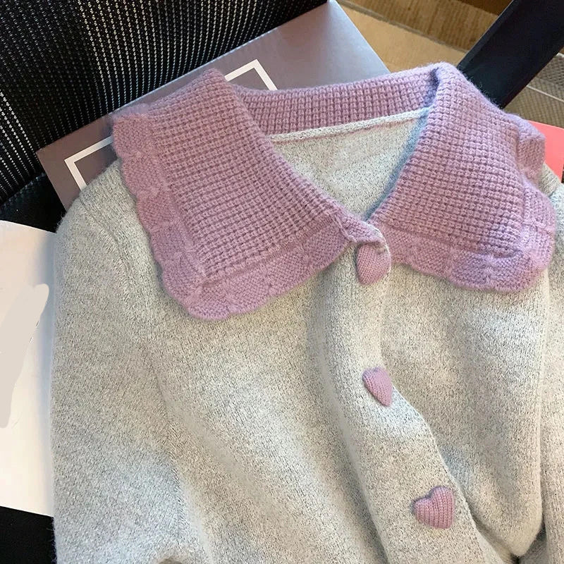Love Button Peter Pan Collar Cardigan Sweater
