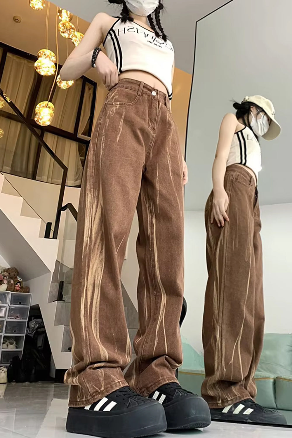 High Waist Retro Brown Jeans Pants