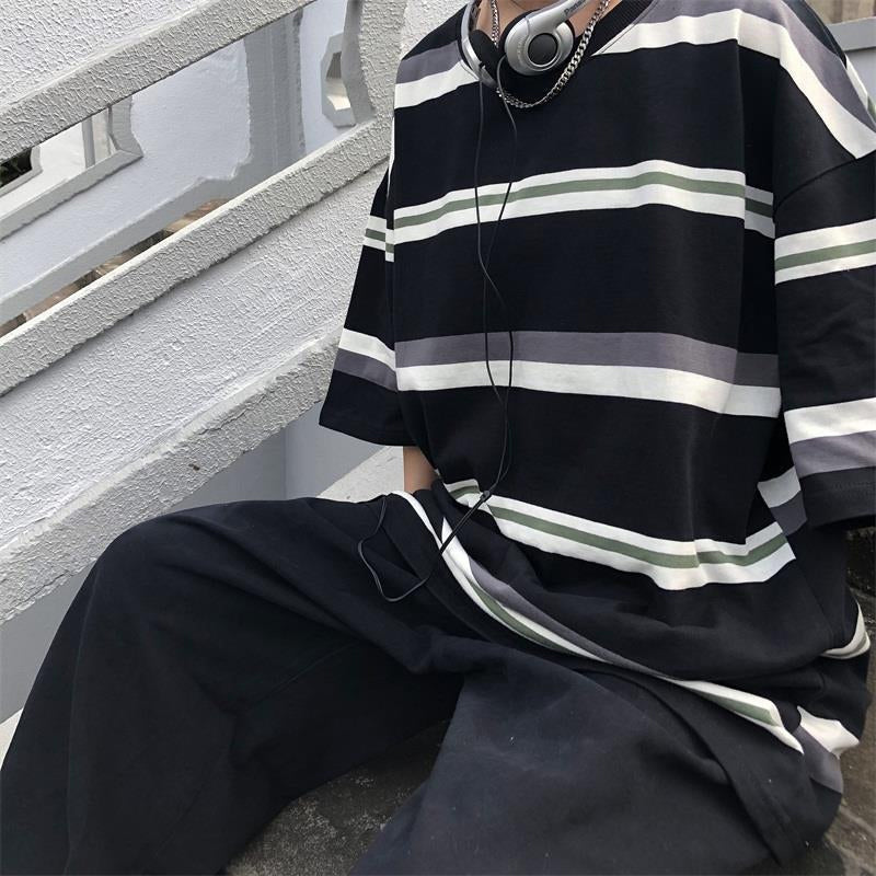 Loose Oversize Striped Short Sleeve Shirt